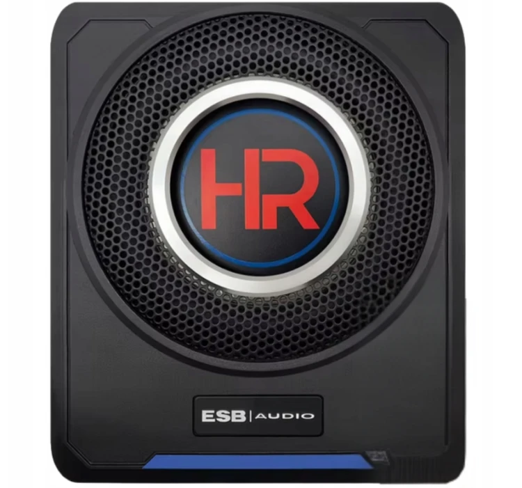 Kompaktowy aktywny subwoofer ESB HR 6 US P 500W pod fotel z pilotem, idealny do szybkiej rozbudowy systemu car audio.