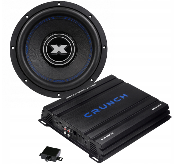 Excursion SX.v2-10S4 z Crunch GPX800.2 to zestaw car audio 25 cm, zapewniający mocny i kontrolowany bas w samochodzie.