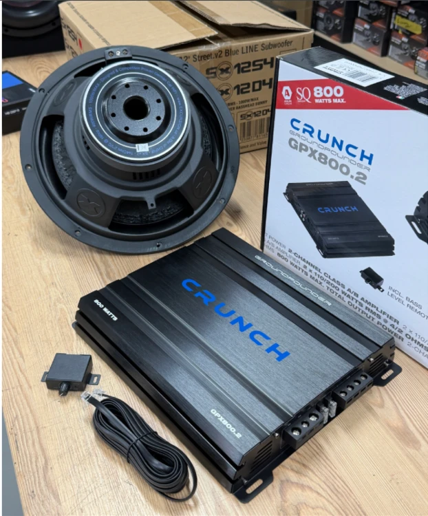 Excursion SX.v2-10S4 z Crunch GPX800.2 to zestaw car audio 25 cm, zapewniający mocny i kontrolowany bas w samochodzie.