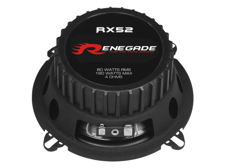 Renegade RX52 130 mm 4Ohm 160W współosiowe głośniki samochodowe z maskownicami do budżetowej modernizacji audio.