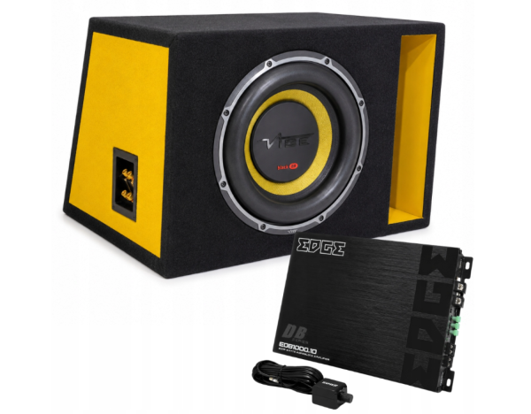 Zestaw car audio EDGE DB z subwooferem 12 cali i wzmacniaczem monoblok 2000W w obudowie bass reflex 66L zapewnia mocny, głęboki i kontrolowany bas do samochodu.