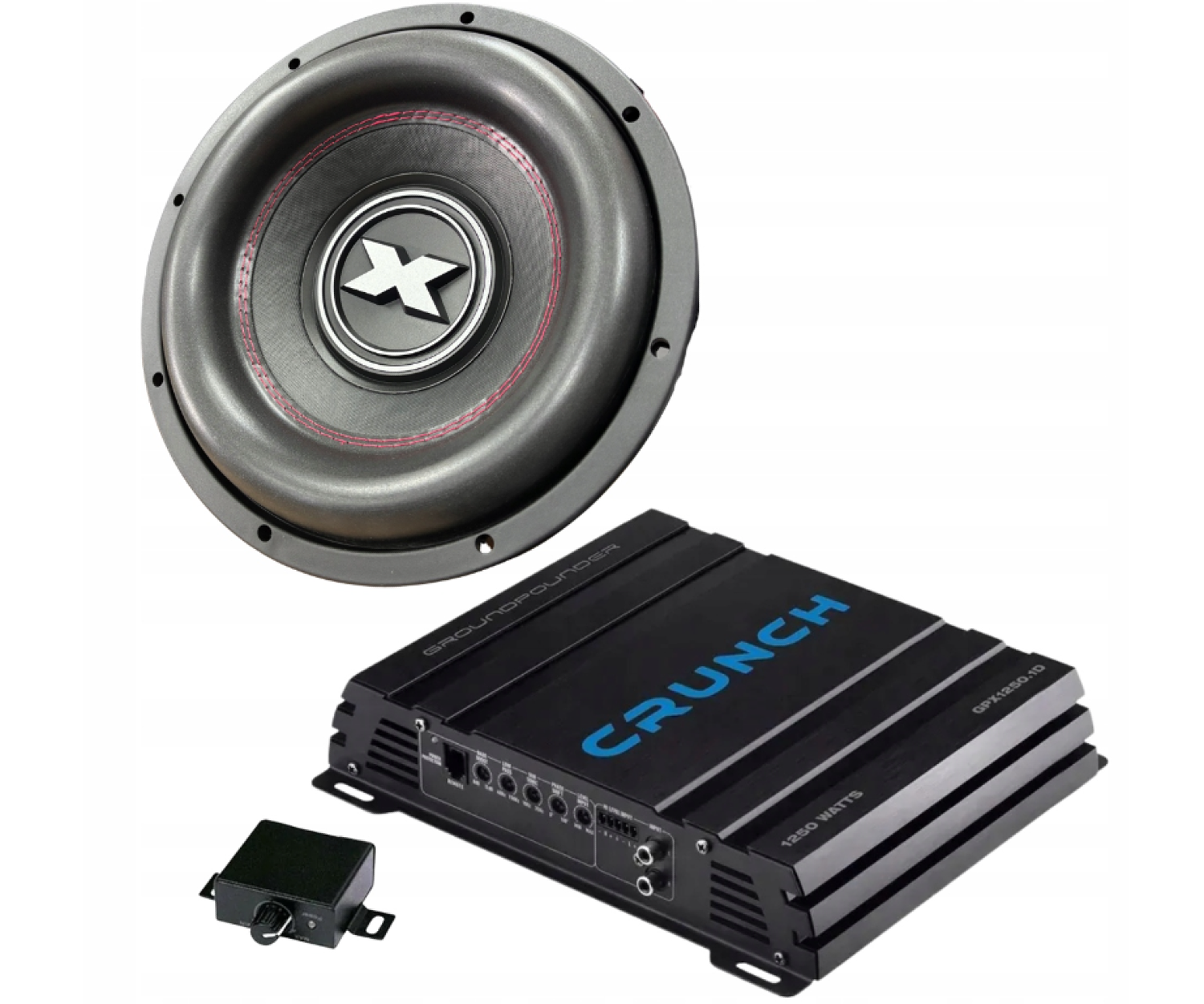 Excursion SXR.v2-12D2 z Crunch GPX1250.1D to zestaw subwooferowy 12 cali 600W RMS SQ/SPL do car audio, oferujący mocny, głęboki i kontrolowany bas w obudowie sealed lub bass reflex.